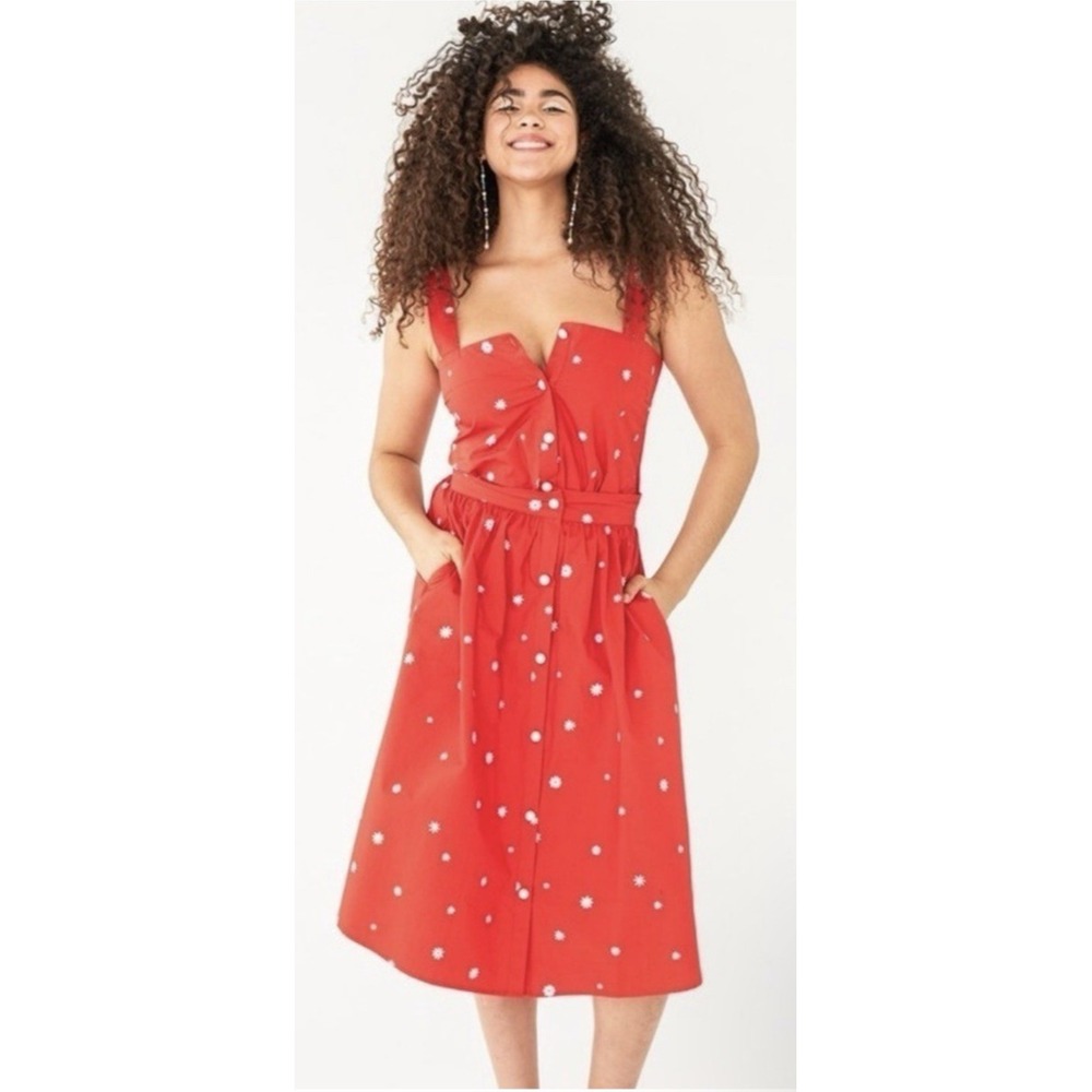 Ban.Do Daisy Top Size Medium & Skirt Size Small Matching Set Red Pearl Buttons